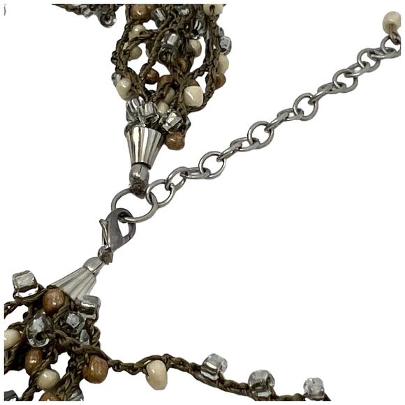 Multi Strand Beaded Choker Necklace Crochet Wire Cream Pearl Crystal Boho 23" - Picture 5 of 6